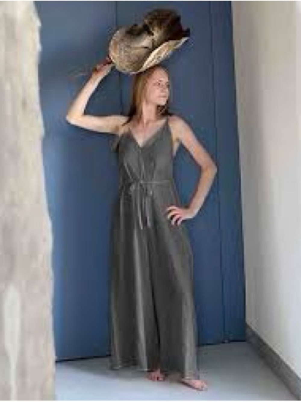 Sleeveless V-Neck Maxi Dress in Charcoal